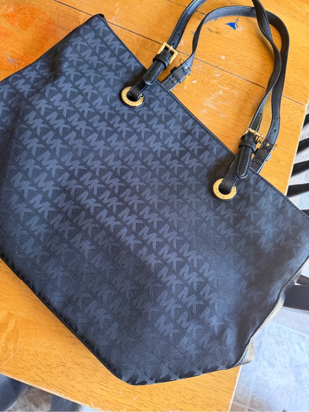 Michael Kors Black MK Logo Tote with Gold Hardware